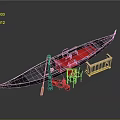 Traditional Gondola With Red Interior Wooden Oar Green Lamp Small Table Red Chair And Wooden Railing
