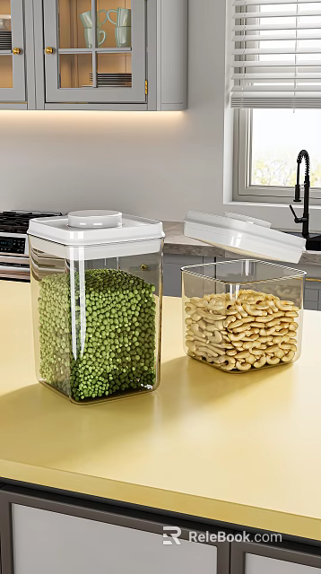 Transparent Square Ceramic Storage Containers With Airtight Lids For Beans And Snacks On Kitchen Countertop 3d model 