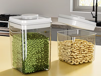 Transparent Square Ceramic Storage Containers With Airtight Lids For Beans And Snacks On Kitchen Countertop 3d model