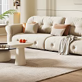 Modern Living Room Interior With Beige Sofa Pillows Area Rug Floor Lamp And Abstract Painting