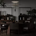 Modern Restaurant Interior With Open Design Wooden Dining Table Green Plants And Hanging Lights