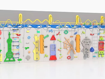 Colorful Wall Mounted Kids Playground Equipment With Climbing Elements And Interactive Features 3d model