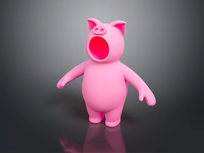 Cute Pink Pig Toy Figure With Open Mouth For Children Play 3d model