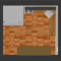 Kitchen Interior Design With Orange Door Brick Wall Gray Cabinets Island Stools And Orange Floor
