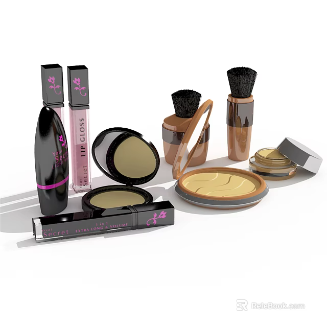 Elegant Perfume And Cosmetics Collection With Makeup Brushes And Powder Compacts 3d model 