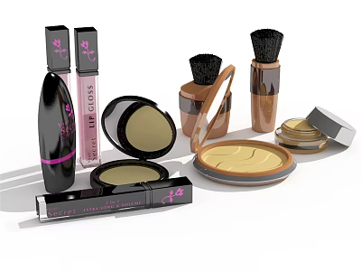 Elegant Perfume And Cosmetics Collection With Makeup Brushes And Powder Compacts 3d model