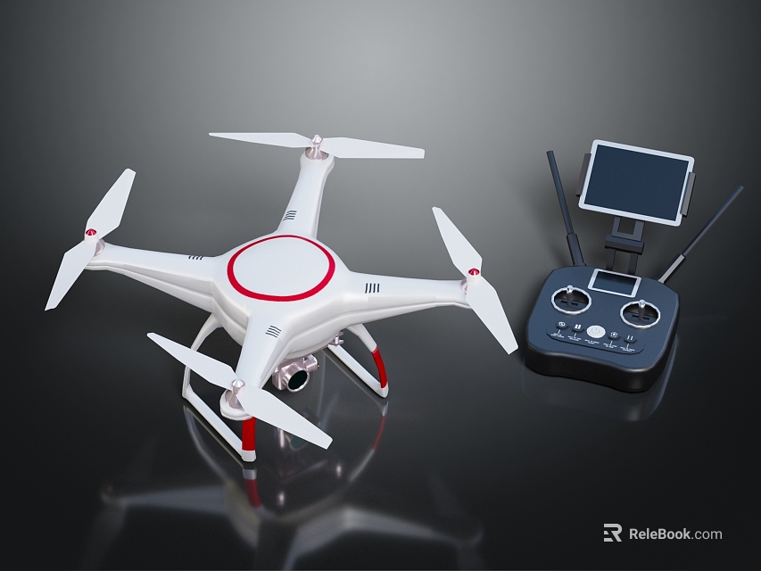 Smart Drone With White Body Red Accents And Remote Controller Featuring Screen For Control 3d model 