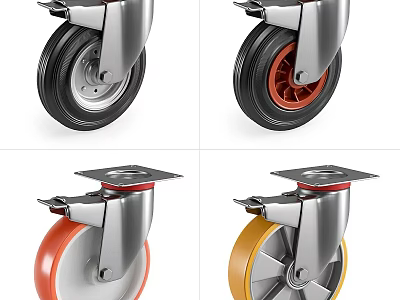 Variety of Industrial Casters With Different Wheel Designs 3d model