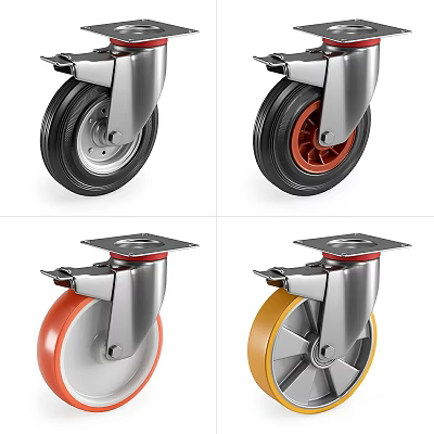 Variety of Industrial Casters With Different Wheel Designs 3d model