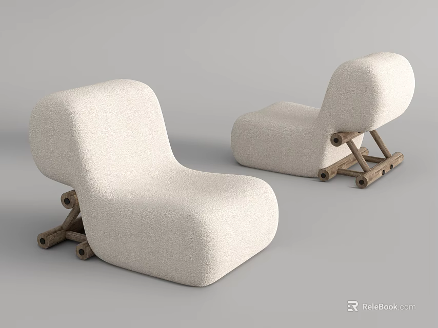 Modern Beige Fabric Single Sofa With Curved Design And Wooden Frame 3d model 