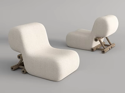 Modern Beige Fabric Single Sofa With Curved Design And Wooden Frame 3d model