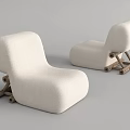 Modern Beige Fabric Single Sofa With Curved Design And Wooden Frame