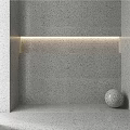 Gray Textured Wall Components with Horizontal Light Strip and Spherical Object in Corner