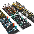 Colorful Bicycles Parked in Organized Racks at Urban Parking Area