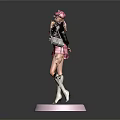 Fashionable Female Character Figurine With Pink Hat Plaid Skirt And Handbag On White Base