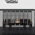 Luxurious Club Hallway With Marble Floor Dark Cabinets Decorative Painting Chinese Tile Decorations And Seats
