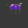 Garden Courtyard Design Featuring Tiered Fountain With Purple Flower Pots And Pine Tree