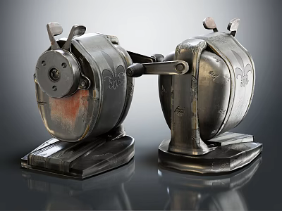 Two Vintage Metal Pencil Sharpeners With Base And Lever Design 3d model