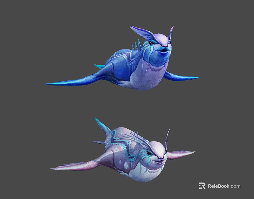 Vibrant Blue And Purple Aquatic Animals With Glowing Features And Wing Like Fins 3d model 
