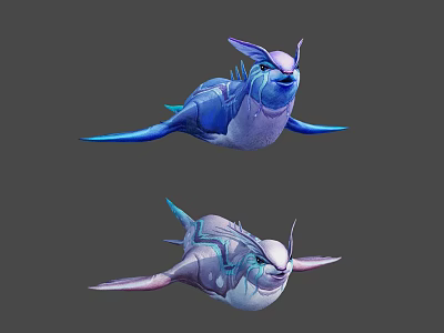Vibrant Blue And Purple Aquatic Animals With Glowing Features And Wing Like Fins 3d model