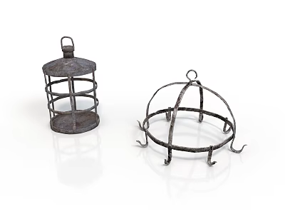 Vintage Metal Decorative Cages as Household Items with Hanging Handles and Hooks 3d model