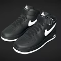 Stylish Black High Top Leather Shoes With White Swoosh Lace Up Strap Design