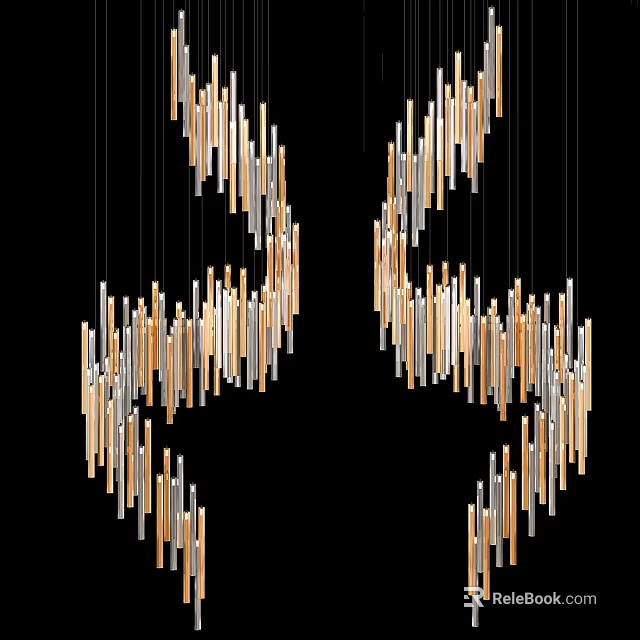 Modern Linear Chandelier Design With Gold And Silver Metal Rods Decoration 3d model 