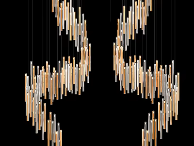Modern Linear Chandelier Design With Gold And Silver Metal Rods Decoration 3d model