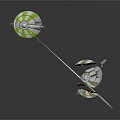 Green And White Spacecraft Flying With Laser Beams In Cosmic Space