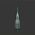 Futuristic Silver Spear Design With Green Glowing Lines And Tech Structure Details