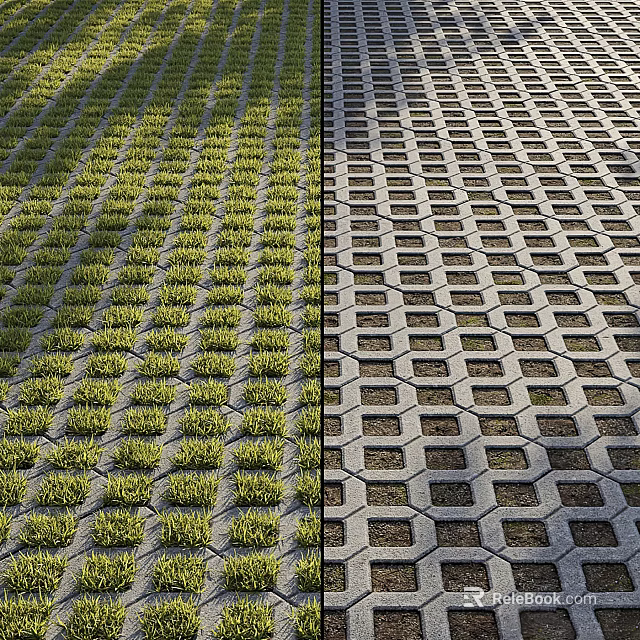 Square Paving Dual Pattern With Grass Hexagonal And Gray Grid Surface Design 3d model 