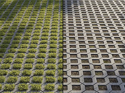 Square Paving Dual Pattern With Grass Hexagonal And Gray Grid Surface Design 3d model