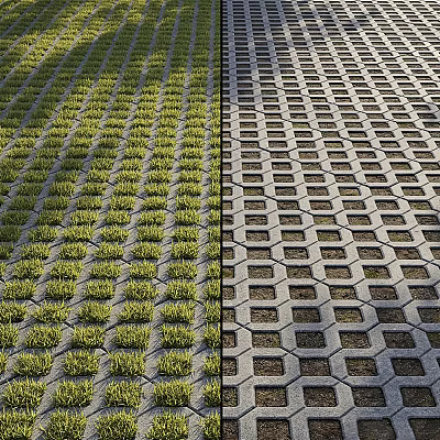 Square Paving Dual Pattern With Grass Hexagonal And Gray Grid Surface Design 3d model
