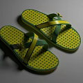 Green And Yellow Flip Flops With Yellow Polka Dots Cross Straps And Small Flower
