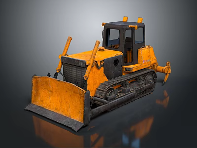 Yellow Tracked Bulldozer With Front Blade Cab And Heavy Duty Construction Tracks 3d model