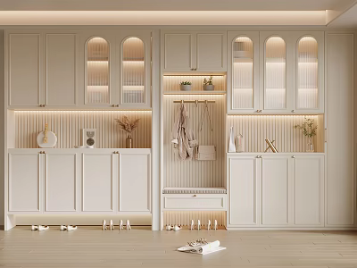 Light Colored Modern Shoe Cabinet With Storage And Bench 3d model