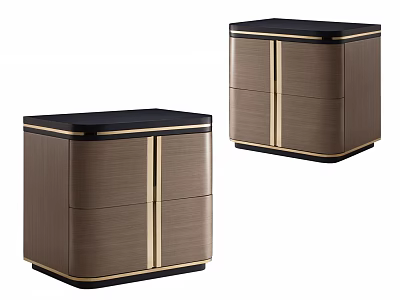 Two Stylish Modern Nightstands With Wooden Body Black Top And Gold Trim Details 3d model