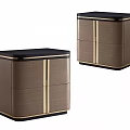 Two Stylish Modern Nightstands With Wooden Body Black Top And Gold Trim Details