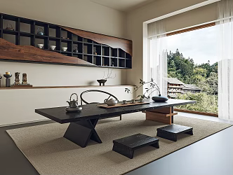 Modern Tea Room Tea Table and Chair Combination Tatami Tea Table and Chair 3d model