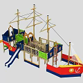 Ship Shaped Outdoor Playground Equipment With Slide Climbing Net And Colorful Design