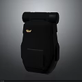 Black Roll Top Backpack With Sleek Design And Brand Logo For Everyday Use