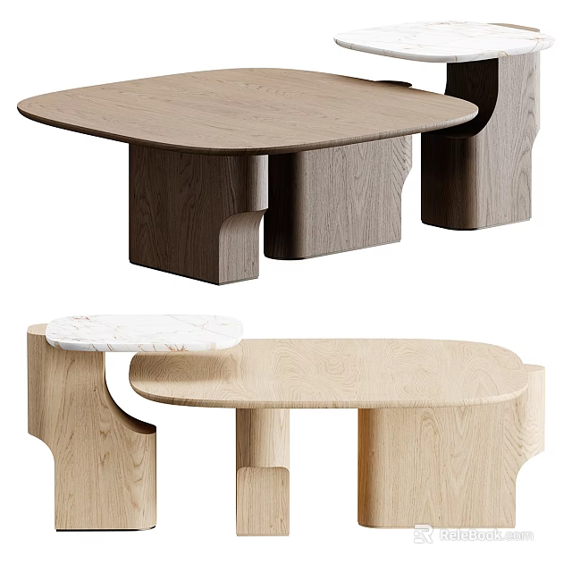 Modern Wooden Coffee Tables Featuring Light Dark Wood Tones Square Round Shapes And Marble Top 3d model 