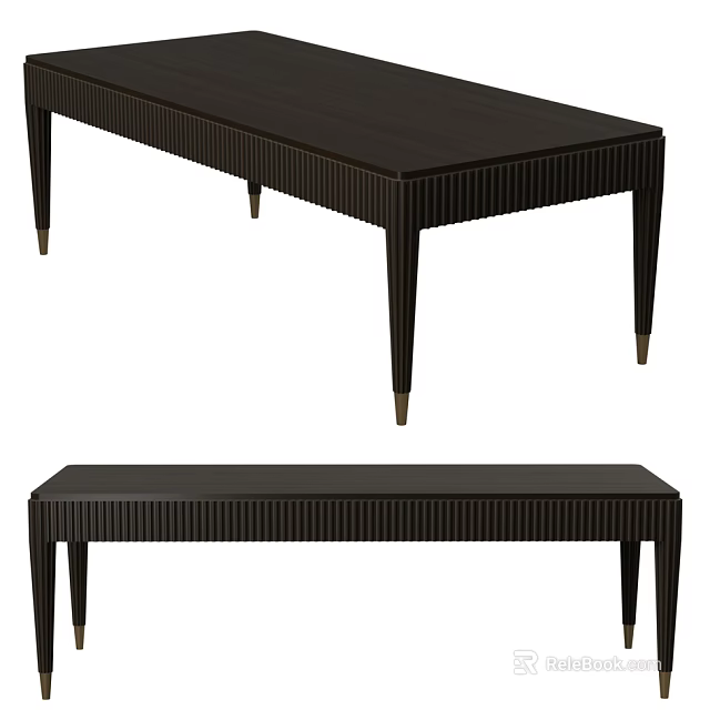 Modern Black Rectangular Dining Table With Ribbed Surface And Sleek Metal Legs Design 3d model 