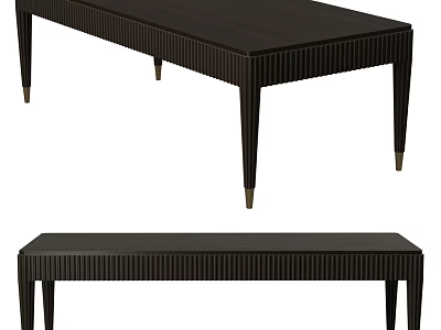 Modern Black Rectangular Dining Table With Ribbed Surface And Sleek Metal Legs Design 3d model
