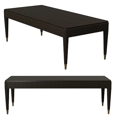 Modern Black Rectangular Dining Table With Ribbed Surface And Sleek Metal Legs Design 3d model