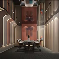 Modern Taco Burger Eatery Interior With Long Dining Table Chairs And Wall Sign