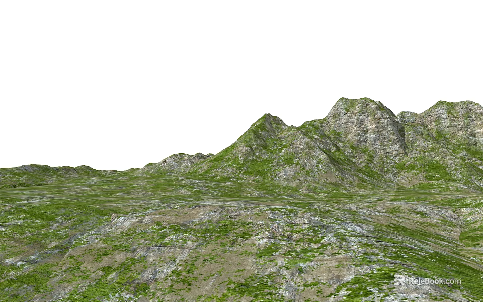 Park Landscape Featuring Green Hills Lush Grass And Rocky Mountain Slopes 3d model 