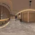 Modern Luxury Elevator Corridor With Polished Marble Flooring Warm Ambient Lighting And Tasteful Greenery