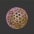Red Decorative Hollow Sphere With Circular And Hexagonal Holes For Home Living