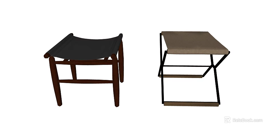 Modern Wooden And Metal Frame Stools With Black And Brown Cushioned Seats 3d model 